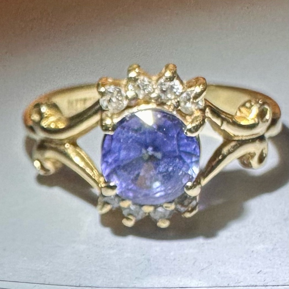 Vintage 14K Gold Ring Size 4.5 Blue Gemstone Diamond Accents 2.37g total Estate - Picture 6 of 16